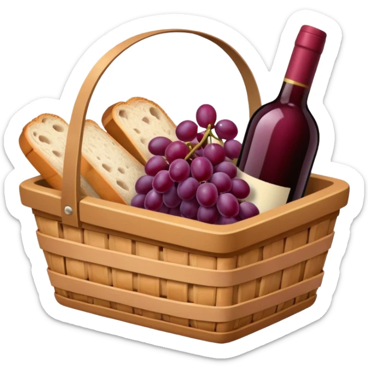 Food Basket, Pink basket, plaid lining, with both food, drink and fruits sticker
