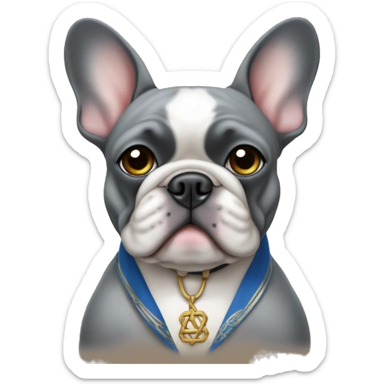 Gray French bulldog in a Jewish yamaka  sticker
