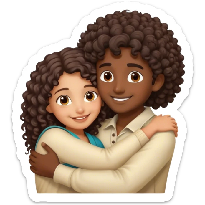 Beautiful girl with curly hair indian girl short girl hugging indian boy sticker