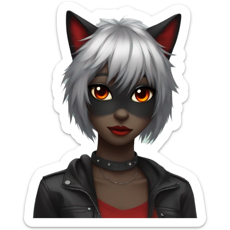 Anthro Edgy Cool Beautiful Black Cat-Fursona with Emo Hair-bangs with Red Streaks sticker