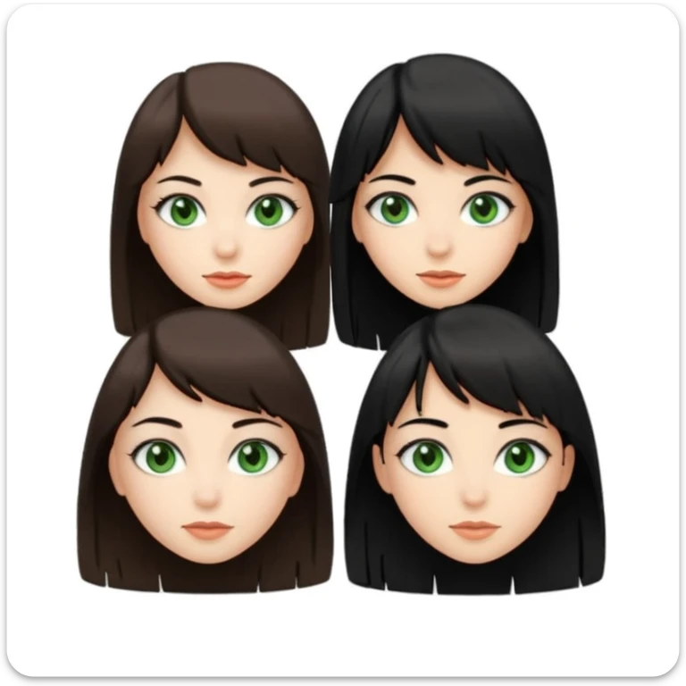 Une fille brune avec tes yeux verts et une peau claire et à côté une fille plus grande avec des cheveux noirs et une frange une pommade des yeux noirs en amande sticker