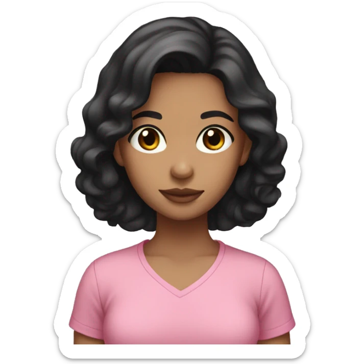 girl with black hair light skin and brown eyes pink shirt sticker