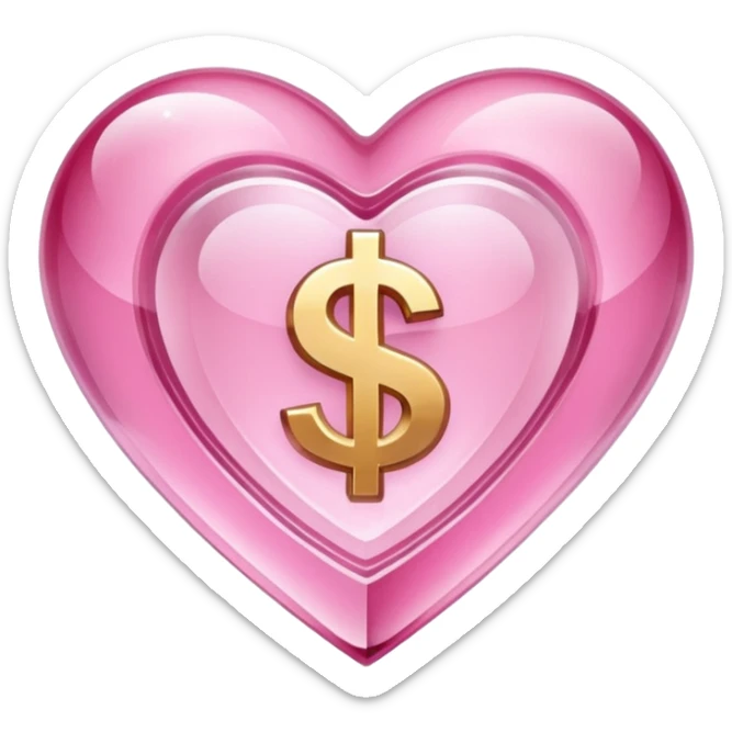 Pink heart shaped crystal with a $ carved in the center of the crystal.Pink heart shaped crystal with a $ carved in the center of the crystal. sticker