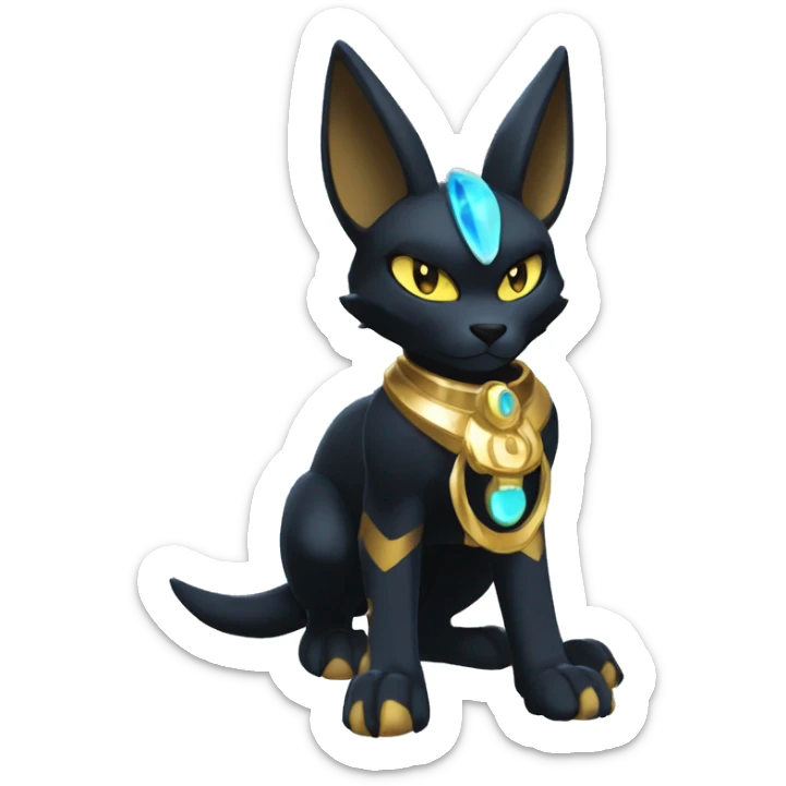 Black godly overpowered ethereal majestic Egyptian Lucario-Umbreon-Cat. Golden Anubis-Rings and yellow ring-markings. Full body sticker