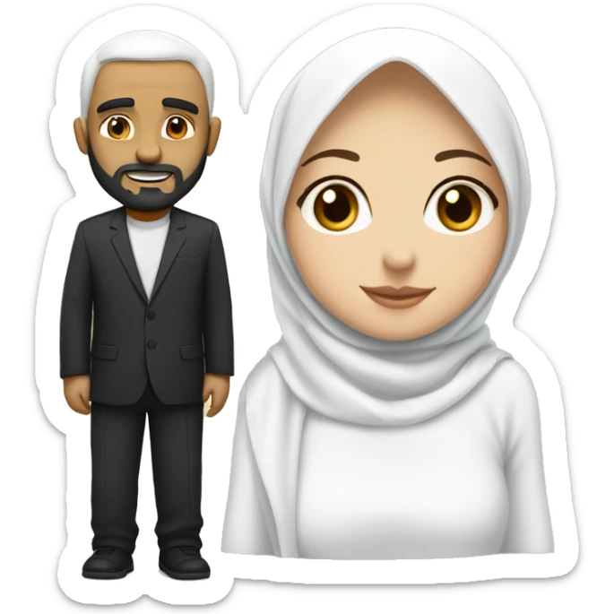 Girl with white hijab and islamische man with black Full Bears and white Skin Married  sticker