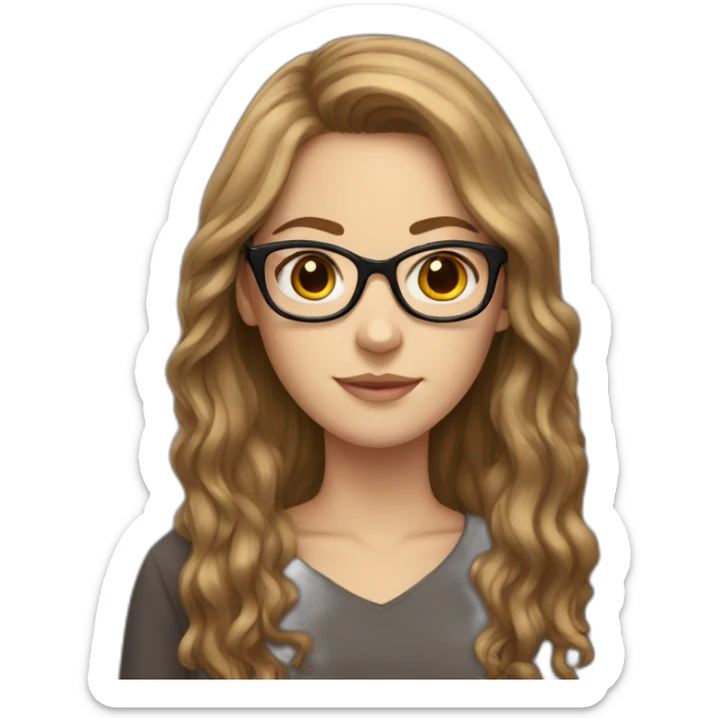 A white Girl with glasses,Brown long hair sticker