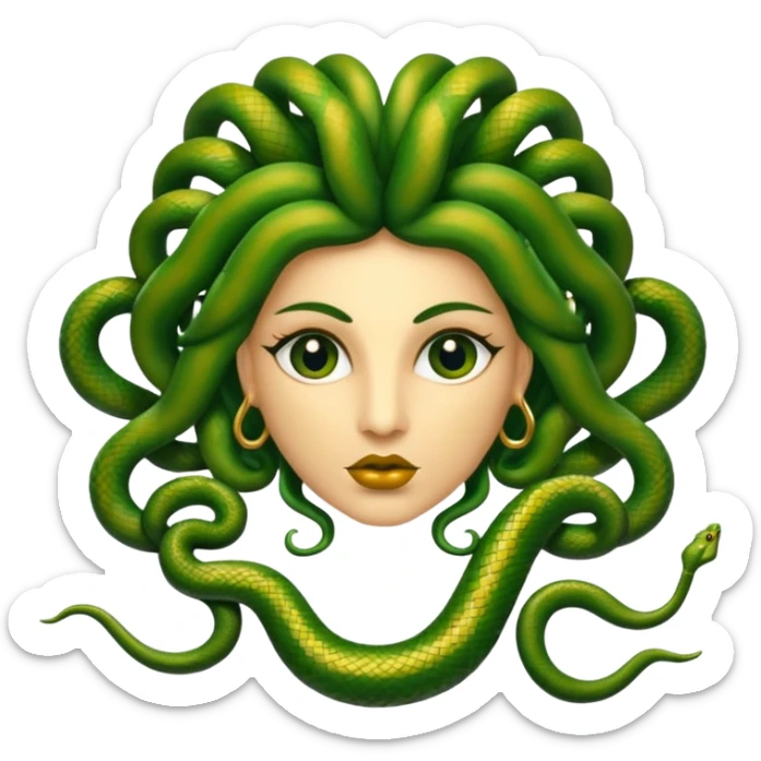 The Sicilian Medusa in gold and green and make the snake hair have snake faces  sticker