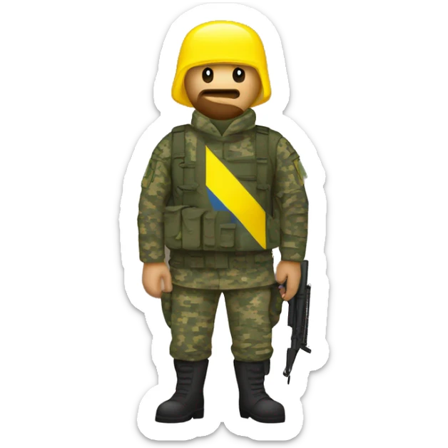 Ukrainian soldier, in camouflage pixel uniform with flag of ukraine sticker