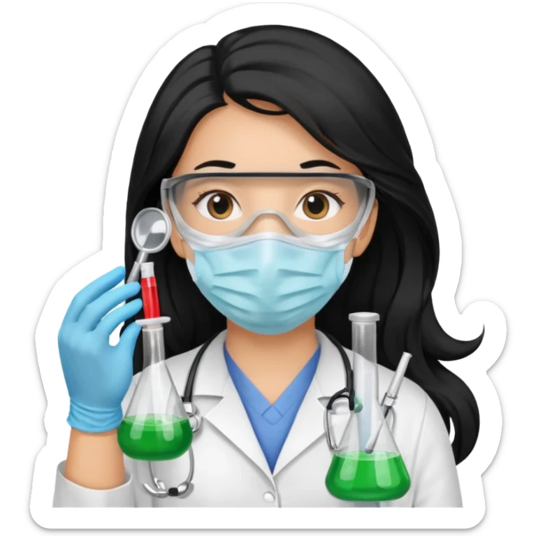 medica con guantes  y mascarilla e insumos lavoratorio pelo negro largo triguella sin testoscopio sticker
