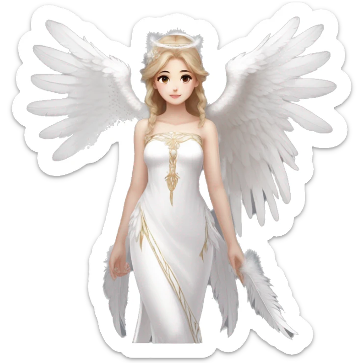 Beautiful angel in white dress, art station chengwei, halo, white feathers sticker