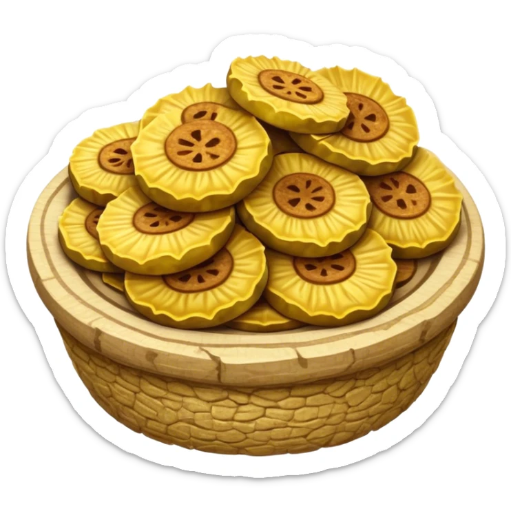 Patacones Cinematic Realistic Patacones Dish Emoji, depicted as crushed, crispy plantain discs, rendered with rich textures and dynamic, natural lighting. sticker