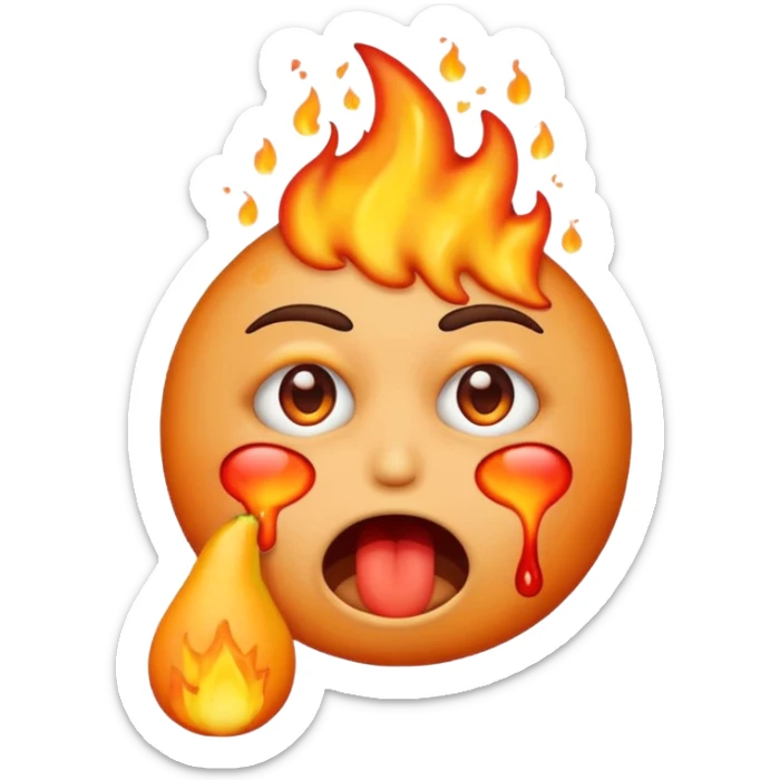 i want emoji face not with burning hair but with burning eyes and also the emoji should look like it is vomiting sticker