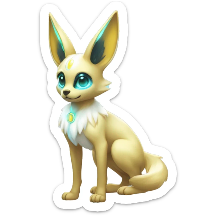 Shiny White Angelic Electric Albino Umbreon. cyan eyes and cyan markings. Golden Anubis-rings. full body sticker