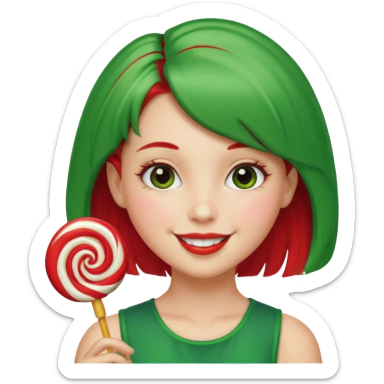 very pretty candy shop girl face with lollipop hair red and green combined sticker