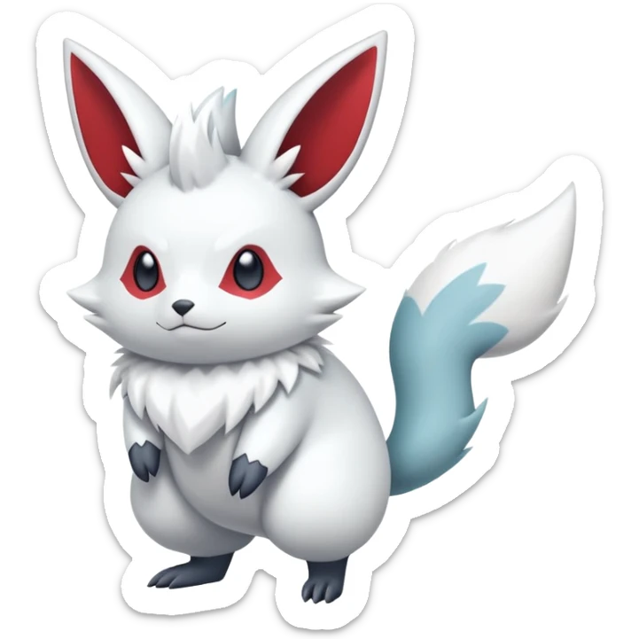Shiny White Furry Snowy Ice-type Zangoose-Minccino-Emolga-Hybrid (Full body) sticker