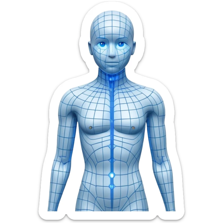 Human body silhouette with digital 3D scanning grid lines covering it, futuristic body scan sticker
