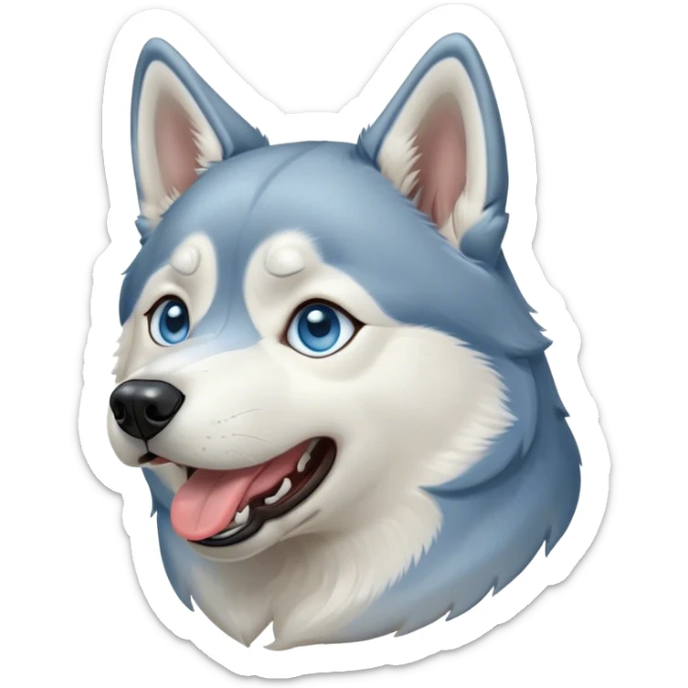 Cinematic Cute Yawning Siberian Husky Portrait Emoji, Head tilted slightly with a dramatic, wide-open yawn, showcasing a thick grey and white coat with a frosty sheen, floppy ears slightly drooping, round icy blue eyes barely open in drowsy contentment, Simplified yet irresistibly adorable features, highly detailed, glowing with a soft, cool glow, high shine, relaxed yet expressive, stylized with a touch of whimsy, bright and endearing, soft glowing outline, capturing the essence of a sleepy yet affectionate companion, so drowsy it feels like it could stretch out of the screen and curl up for a nap! sticker
