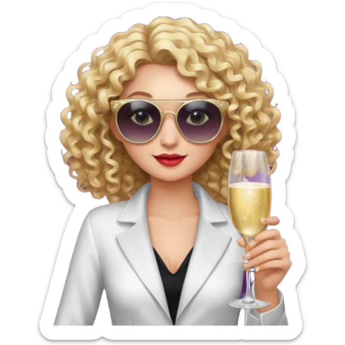 fancy blonde curly hair girl with sunglasses and night club outfits sticker