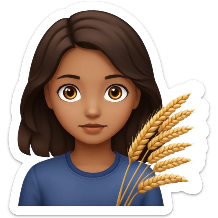 A girl with dark brown eyes and slightly wavy tips with dark brown hair flesh-colored wheat face sticker