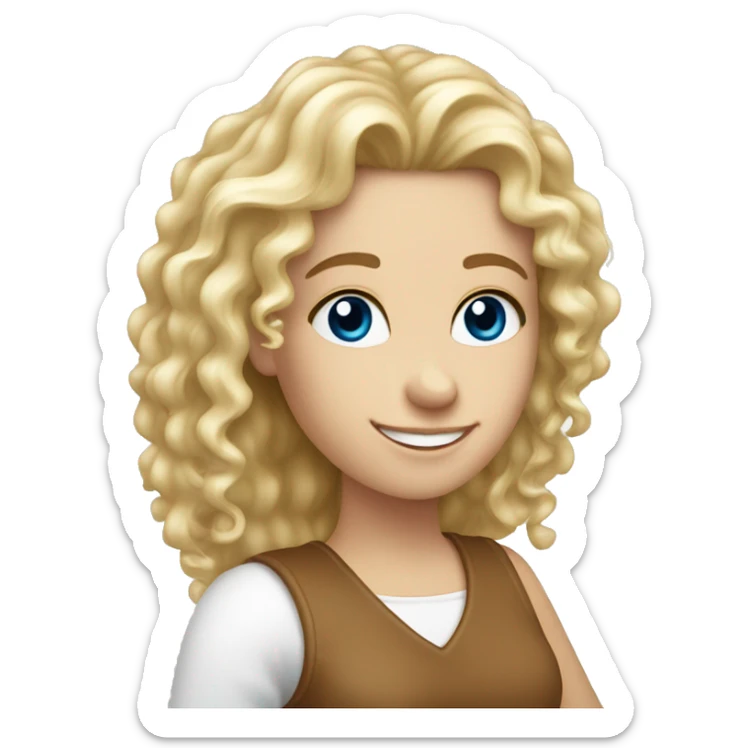 White girl with long blonde curly hair and blue eyes going thumbs up sticker