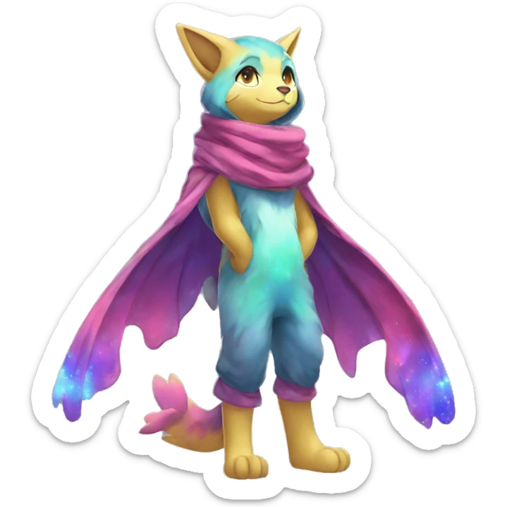Shiny Colorful Anthro Sona Fakemon Nebula with a scarf Full Body sticker