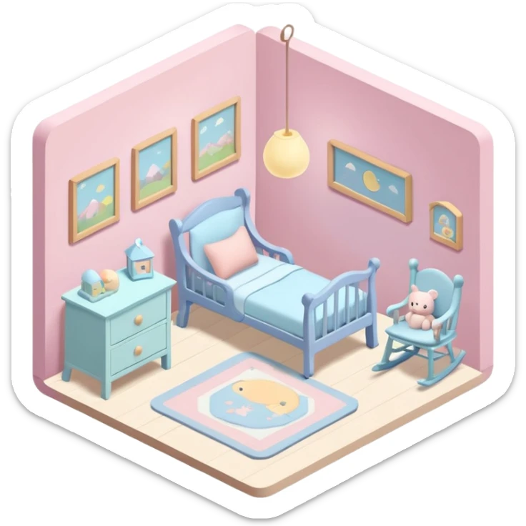 isometric baby room, Baby room with night lamp and rocking chair sticker