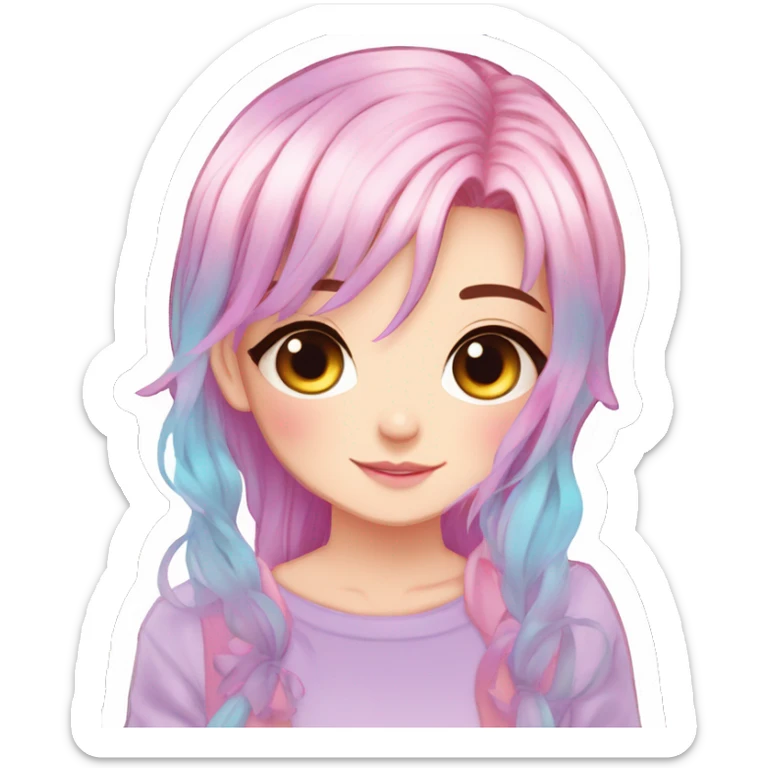 Gorgeous Beautiful Blushing Petite Colorful-Shiny-Pastel-Fairy-Anime-Girl with beautiful gradient pastel hair aesthetic sticker sticker