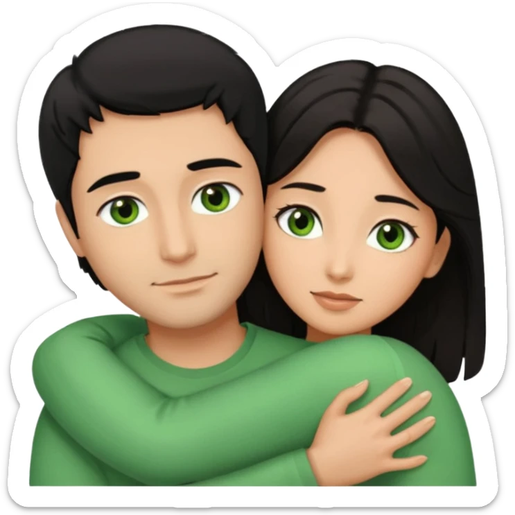 Woman  with brown eyes and black hair hugging a man with green eyes and light brown hair sticker