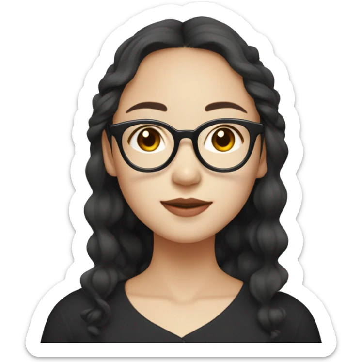 chinese girl with wavy hair wearing black top, and rimless glasses sticker