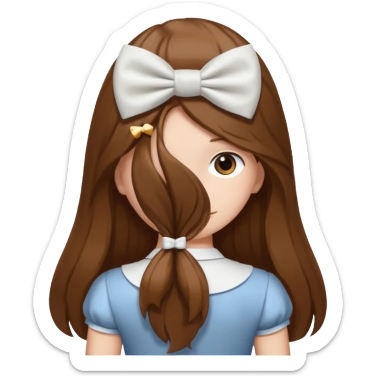 Brown long hairs with white bow from the back sticker