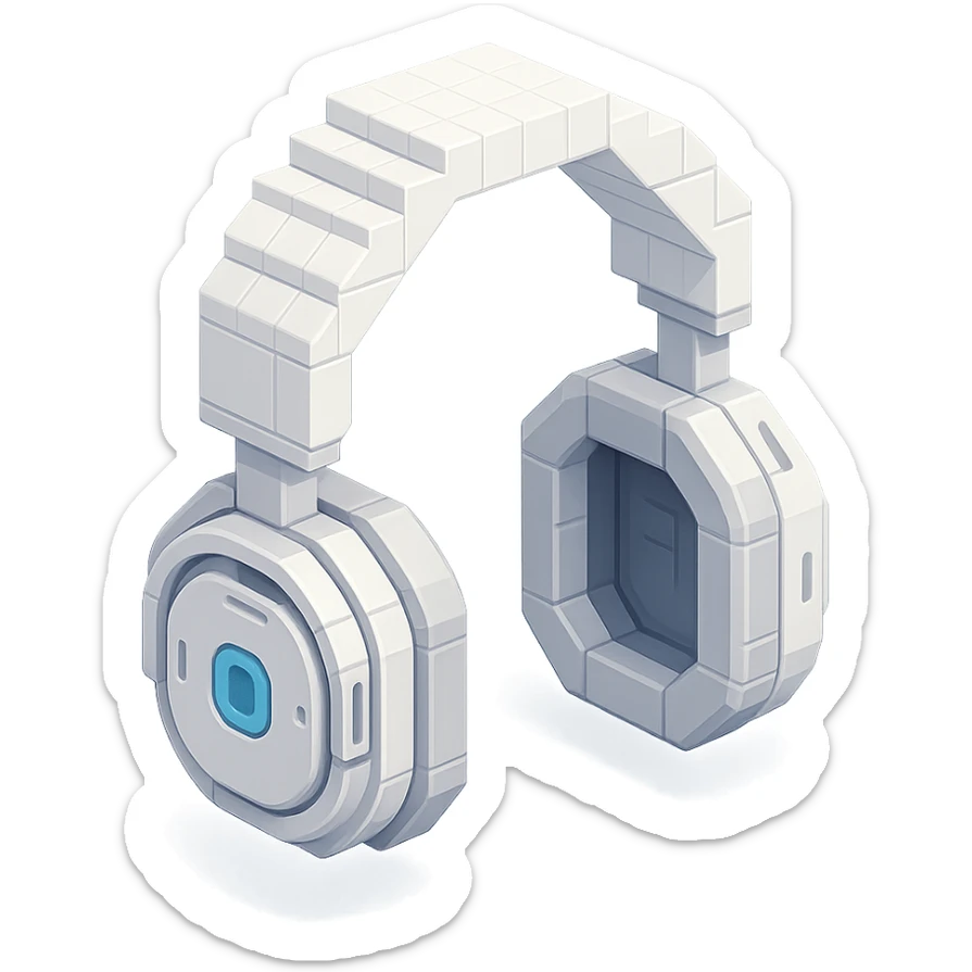 white Sony headphones with a futuristic design sticker