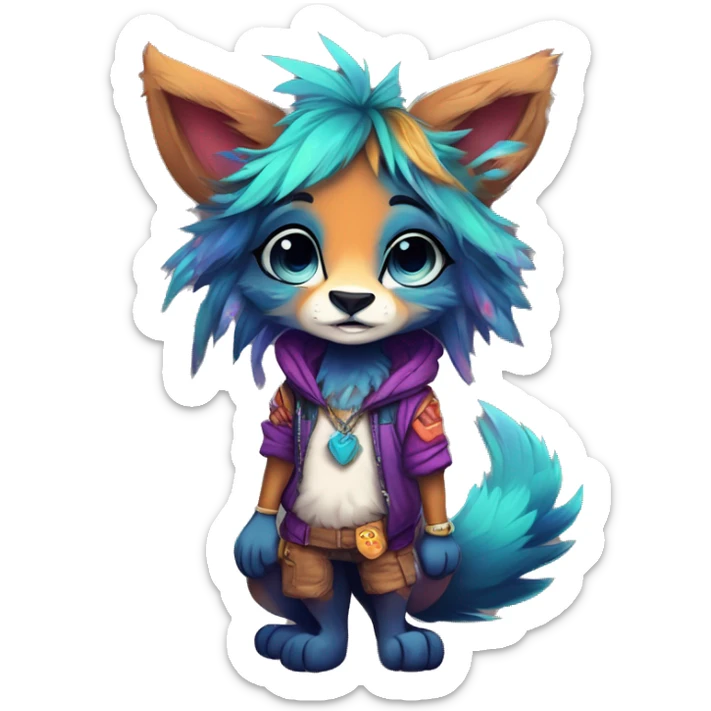 Cool cute Kawaii edgy colorful anthro fantasy animal fursona by griffsnuff & LiLaiRa & Falvie full body sticker