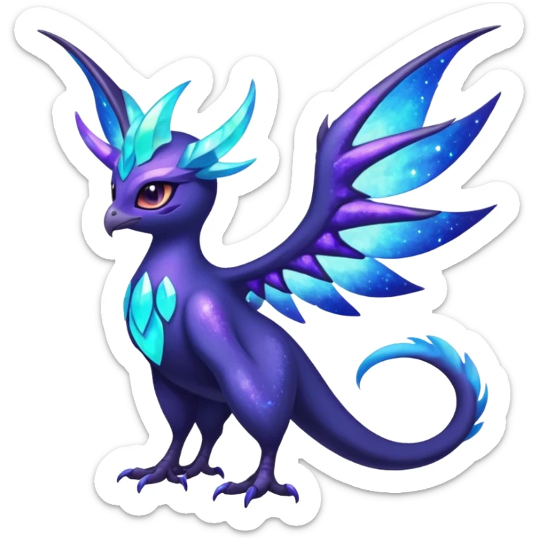 Starlit Glimmer-Blue Galaxy-Haloed Luminous Astral Feathered Noivern-Lunala-hybrid-creature (full body) sticker