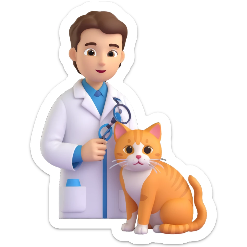 veterinarian examining a cat sticker