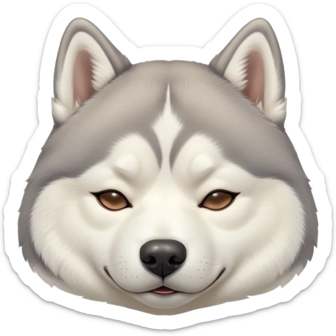 Cinematic Chubby Sleeping Siberian Husky Portrait Emoji, Chubby and serene, with a round, endearing build and a fluffy grey and white coat, eyes gently closed in peaceful slumber, Simplified yet irresistibly adorable features, highly detailed, glowing with a gentle, dreamy glow, high shine, relaxed and content, stylized with a touch of whimsy, bright and heartwarming, soft glowing outline, capturing the essence of a blissfully sleepy pup, so comically serene it feels like it could roll out of the screen and snore with adorable charm! sticker