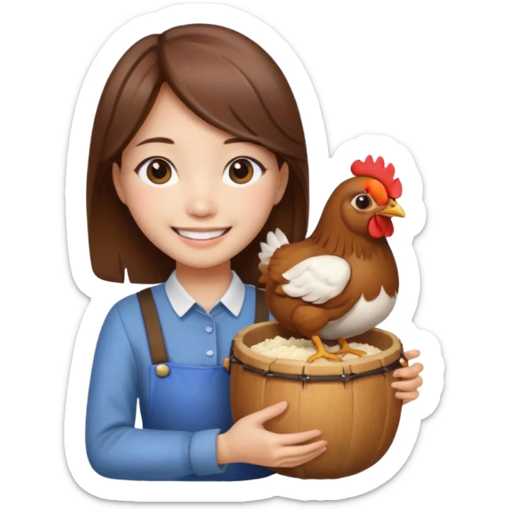 korean girl with brown hair holding a chicken drum, simple emoji style sticker