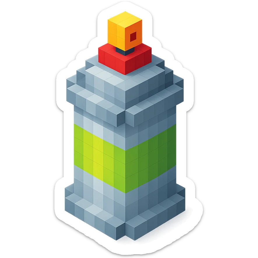voxel style spray paint can, generic color, isometric view sticker