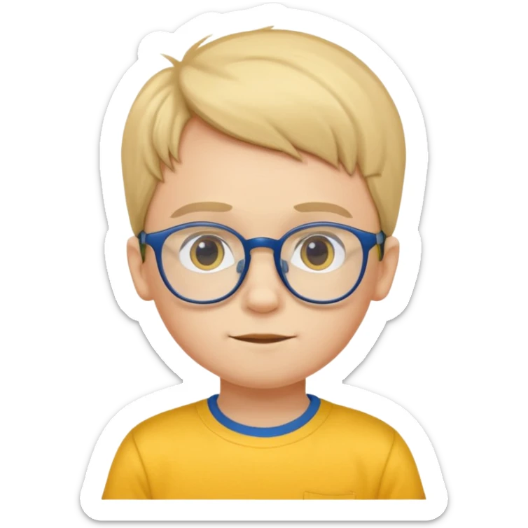 10 years old boy with glass and yellow T shirt and blue trousers sticker