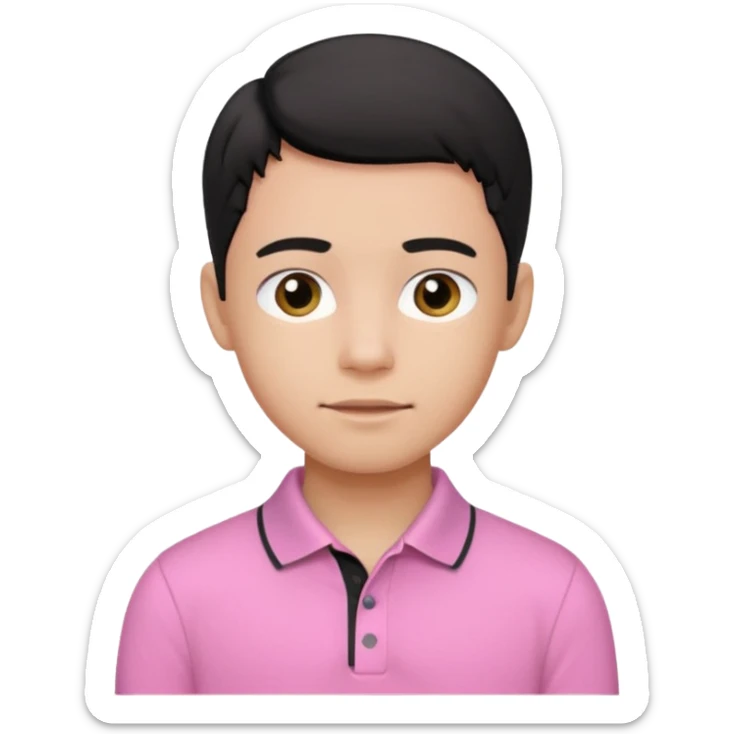 generate a pretty bratz boy wearing a pink polo shirt. Black middle part hair. handsome sticker