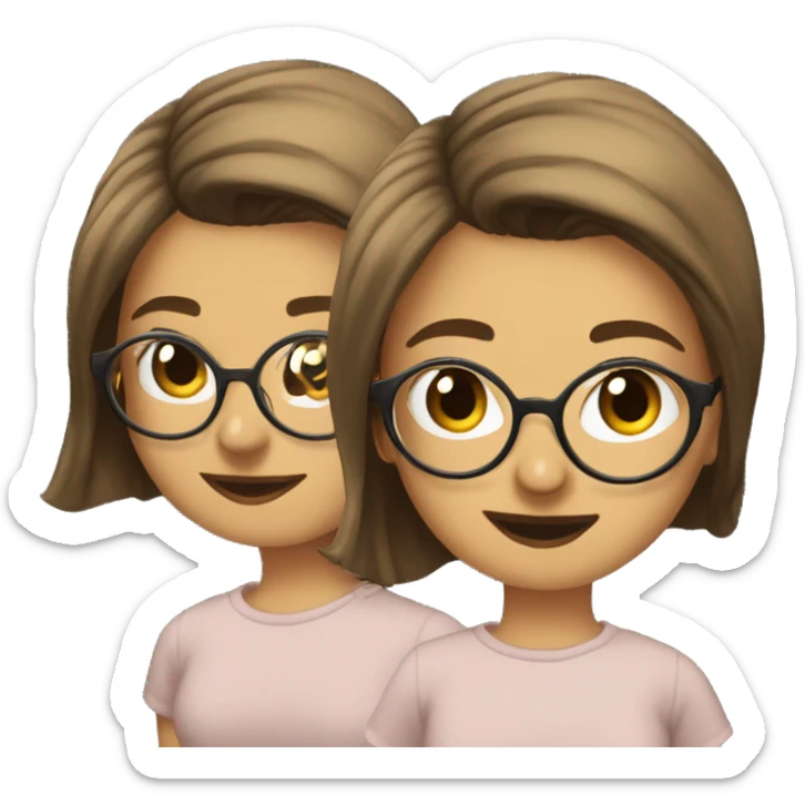 girl with Emma Mayers haircut but in brown and round glsses and aesthetic t shirt sticker