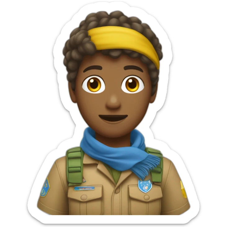Un scout unitaire de France qui a les cheveux marrons la peau blanche et un foulard mixé jaune et bleu  sticker