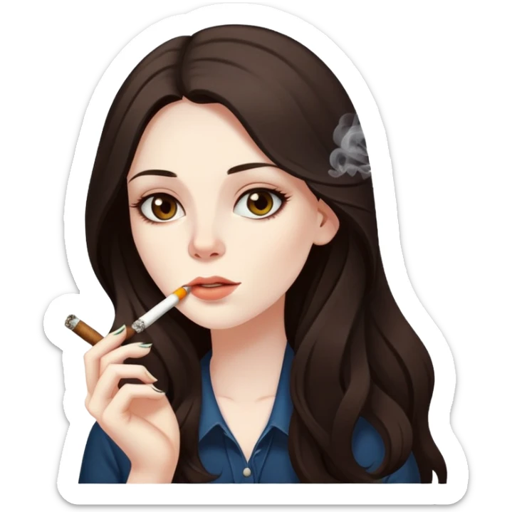 girl with long dark brown hair and pale skin smoking weed  sticker