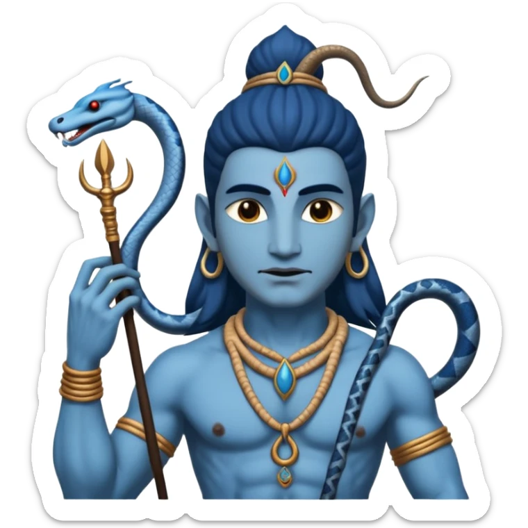 Mahadev real god  shiv not like cartoon  blue body and trishul and and had damru and nack around sanke  sticker