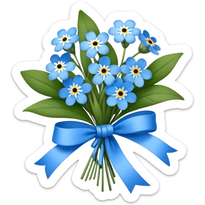 "A small bouquet of forget-me-not flowers tied with a delicate blue ribbon, romantic and nostalgic." sticker