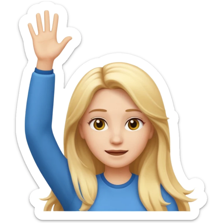 I want a white female animated gif emoji with long blonde hair putting hands up in the air sticker