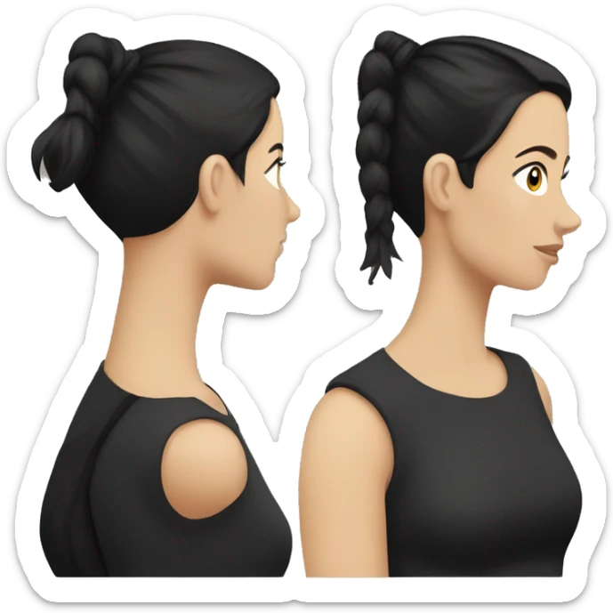 white girl with black hair in a ponytail and a black sleeveless high neck shirt sticker