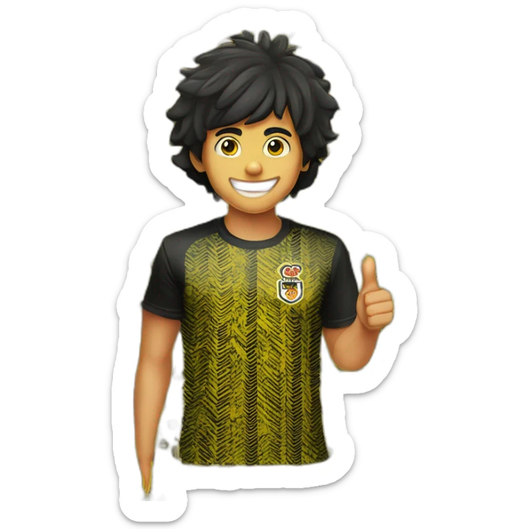 Football Club Supporter yellow and black pattern t-shirt Hyderabad Fc logo on T-shirt thumbs up indian boy black hair half body sticker