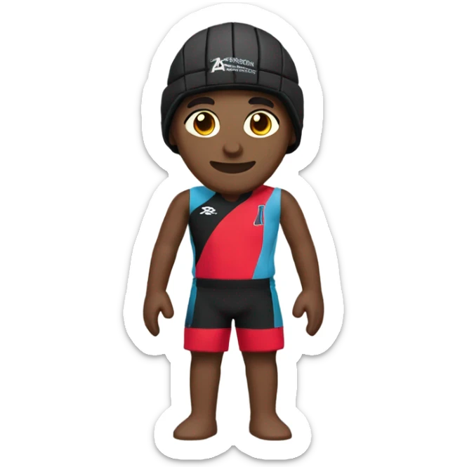 Waterpolo player with black water polo cap and red water polo trunks  sticker