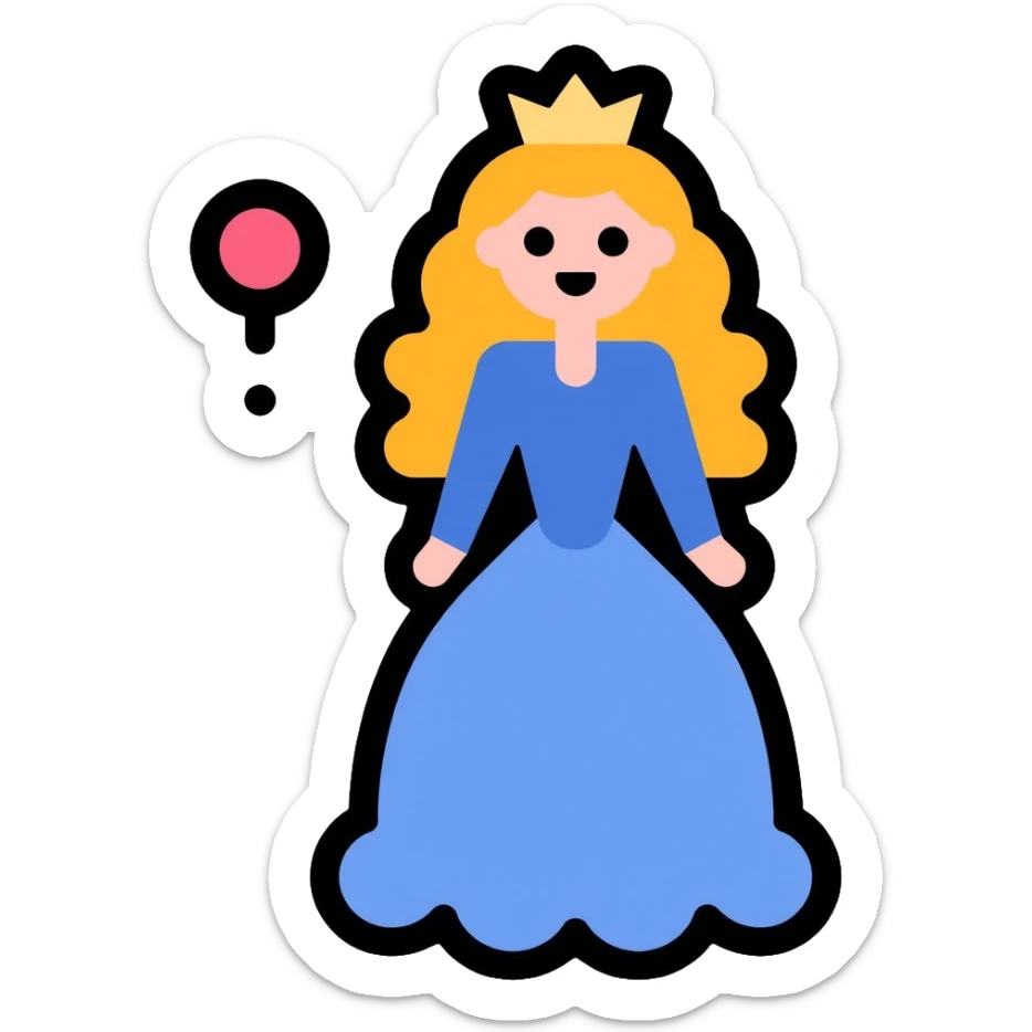Glinda the Good Witch, blonde hair, blue dress, crown, and bubble sticker