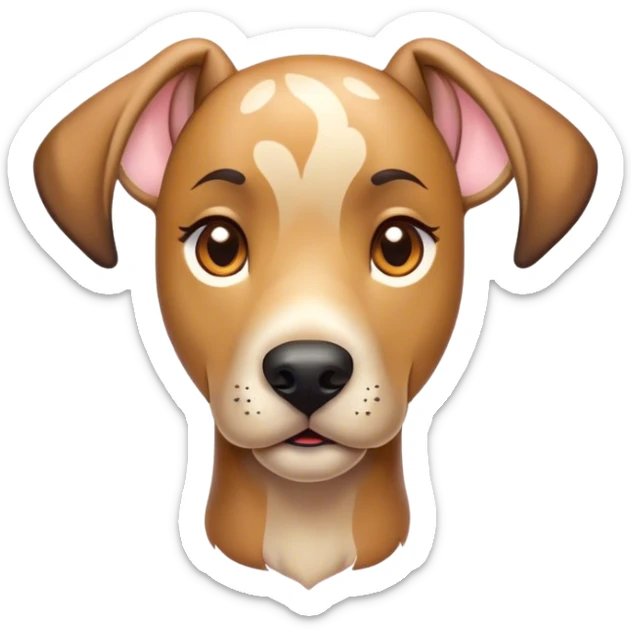 Cinematic Cute Fawn Great Dane Portrait Emoji, Head tilted playfully and inquisitively, showcasing a glossy fawn Fur with a subtle luster, round, sparkling amber eyes filled with curiosity, Simplified yet irresistibly adorable features, highly detailed, glowing with a warm, friendly glow, high shine, affectionate and gentle, stylized with a touch of whimsy, bright and endearing, soft glowing outline, capturing the essence of a mischievous yet loving pup, so playful it feels like it could lumber out of the screen and into your arms! sticker